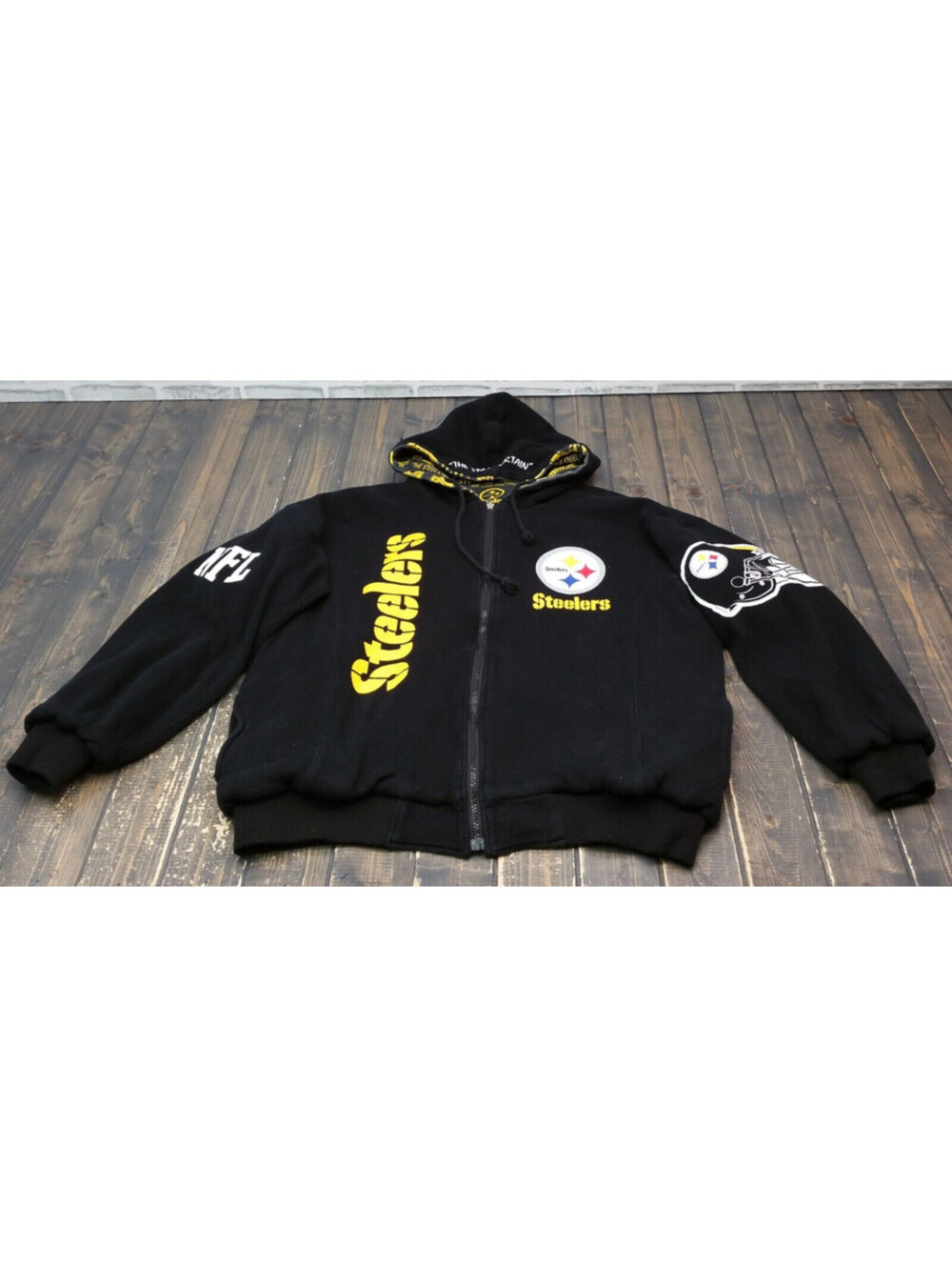 Vintage NFL Pittsburgh Steelers Black Reversible Hooded Sweatshirt Men's Size XL